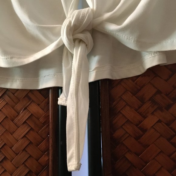 Wishlist Button Down Bamboo Semi Cropped Box Sleeve Front Tie Top - Picture 4 of 14